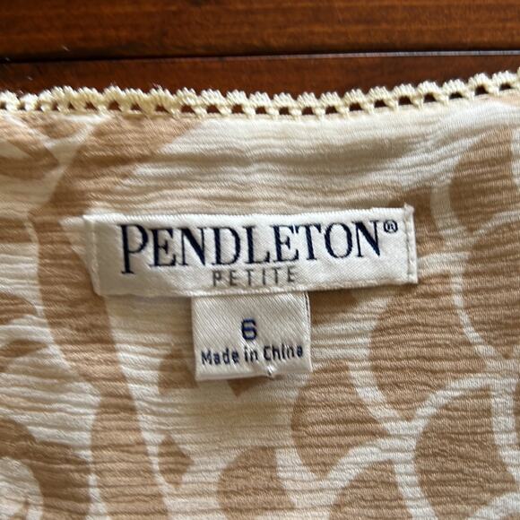Pendleton Petite Size 6 Tan & Cream Print Crinkle Chiffon Skirt Knee Length - Picture 4 of 8